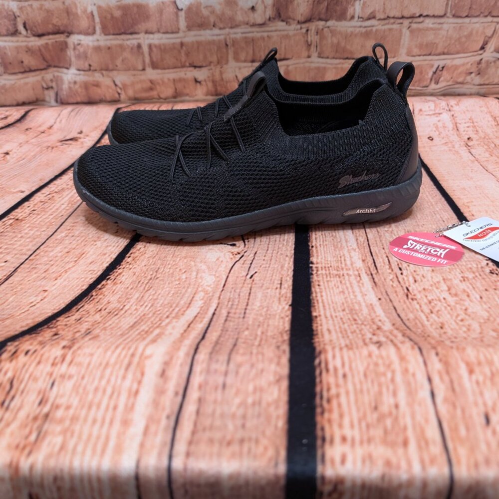 Skechers Arch Fit Flex Black Knit Slip-On Sneakers Size 10 Like NEW - Picture 9 of 16
